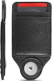 Carteira masculina AirTag fina sem volume para homens, couro PU de grão profundo - porta-cartões AirTag mais fino do mundo (preto), Preto, Minimalista