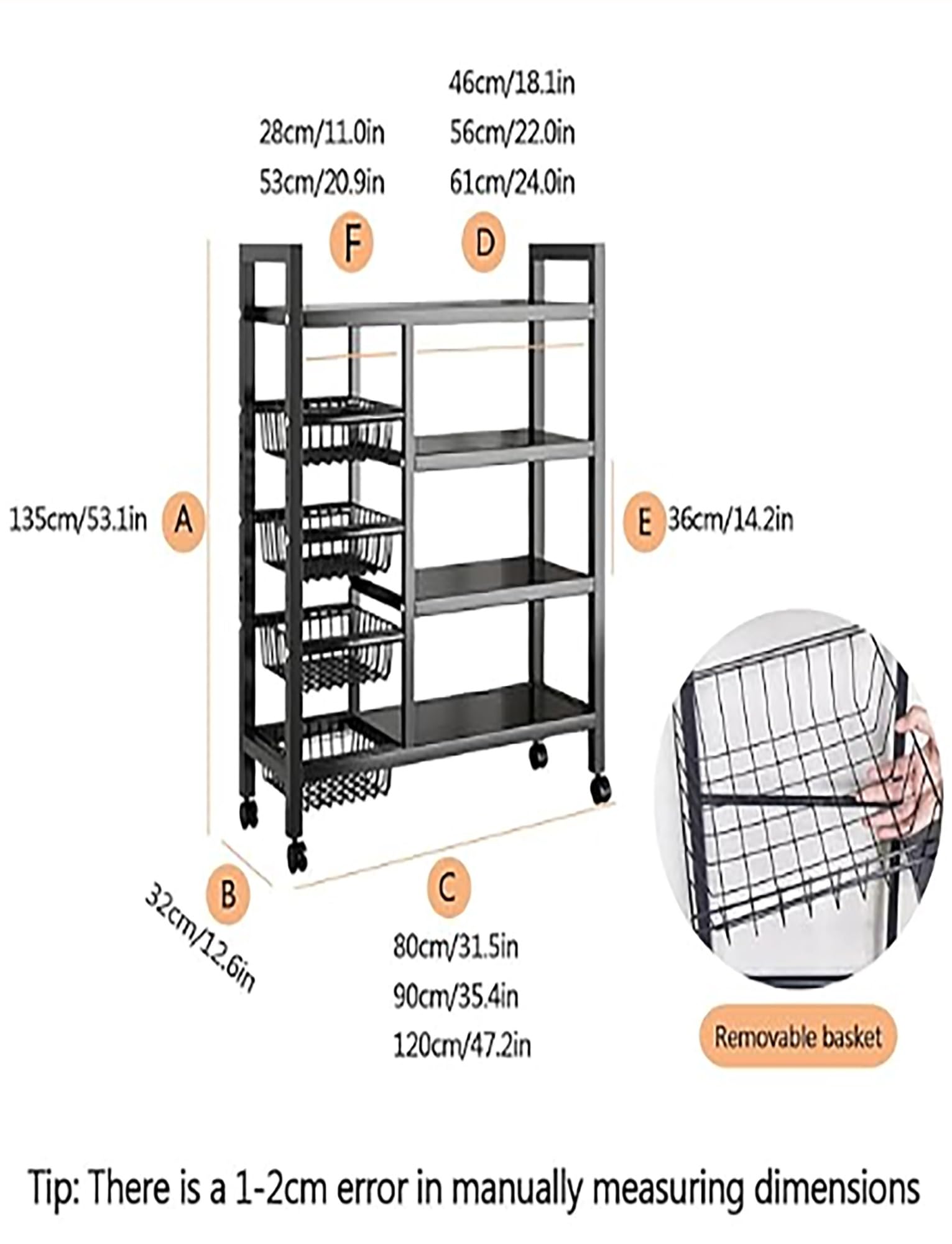 Carrito rodante de metal de 4 niveles con cestas de malla de acero, organizador multiusos para cocina, garaje y despensa, solución de almacenamiento duradera con ruedas