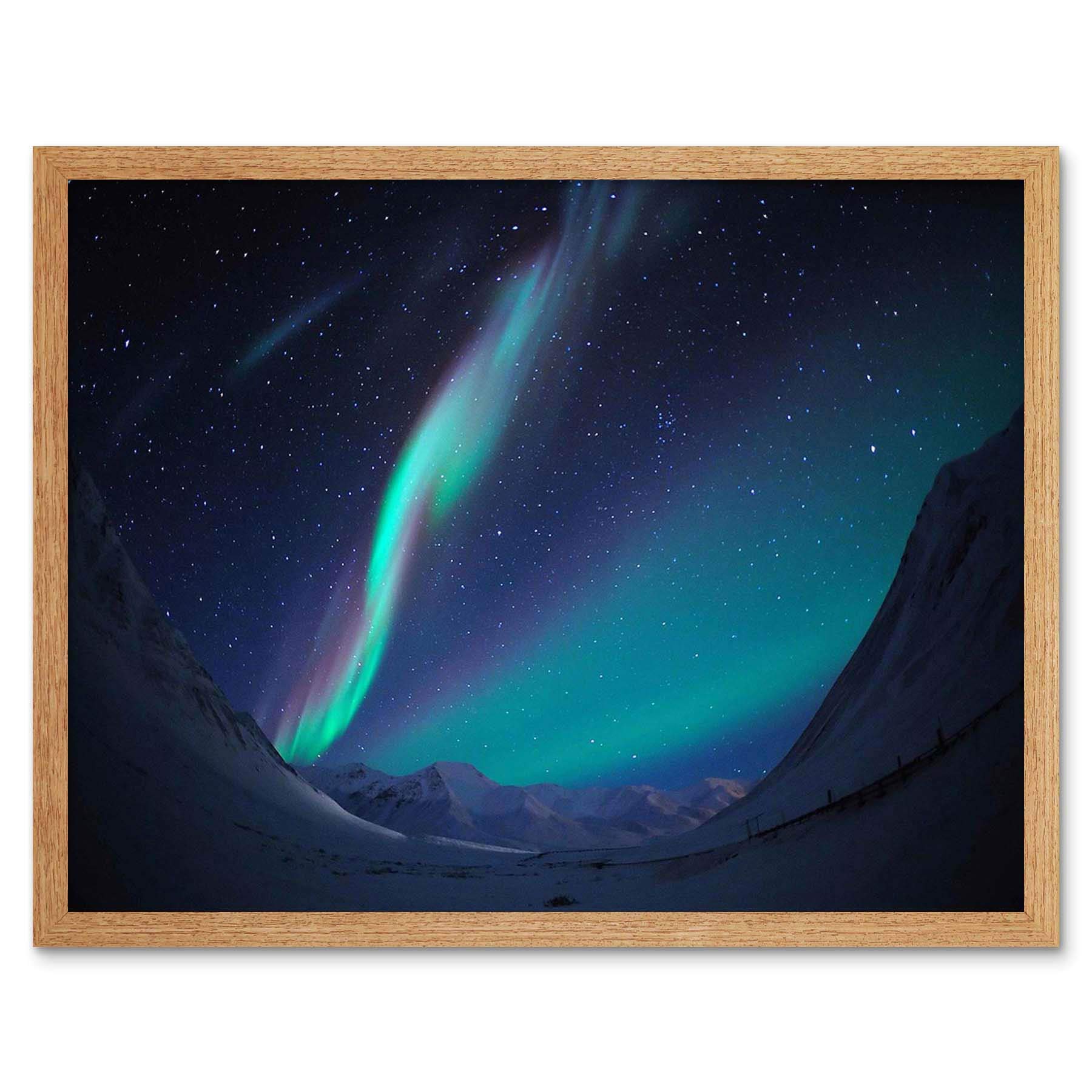 Wee Blue Coo Photography Landscape Winter Aurora Borealis Northern Lights Art Print Framed Poster Wall Decor 12X16 Inch