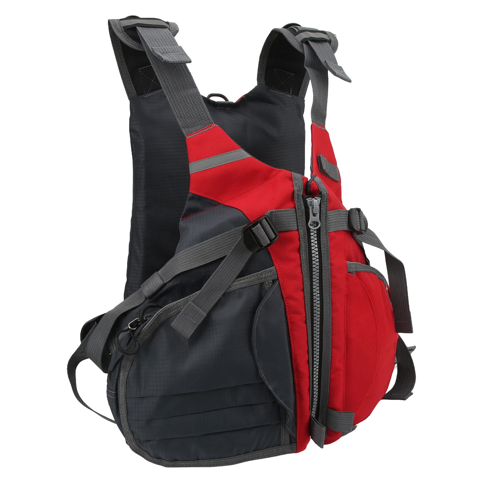 Gilet de Pêche Réglable Léger en Polyester pour Hommes et Femmes, Conception Multi-poches Rouge