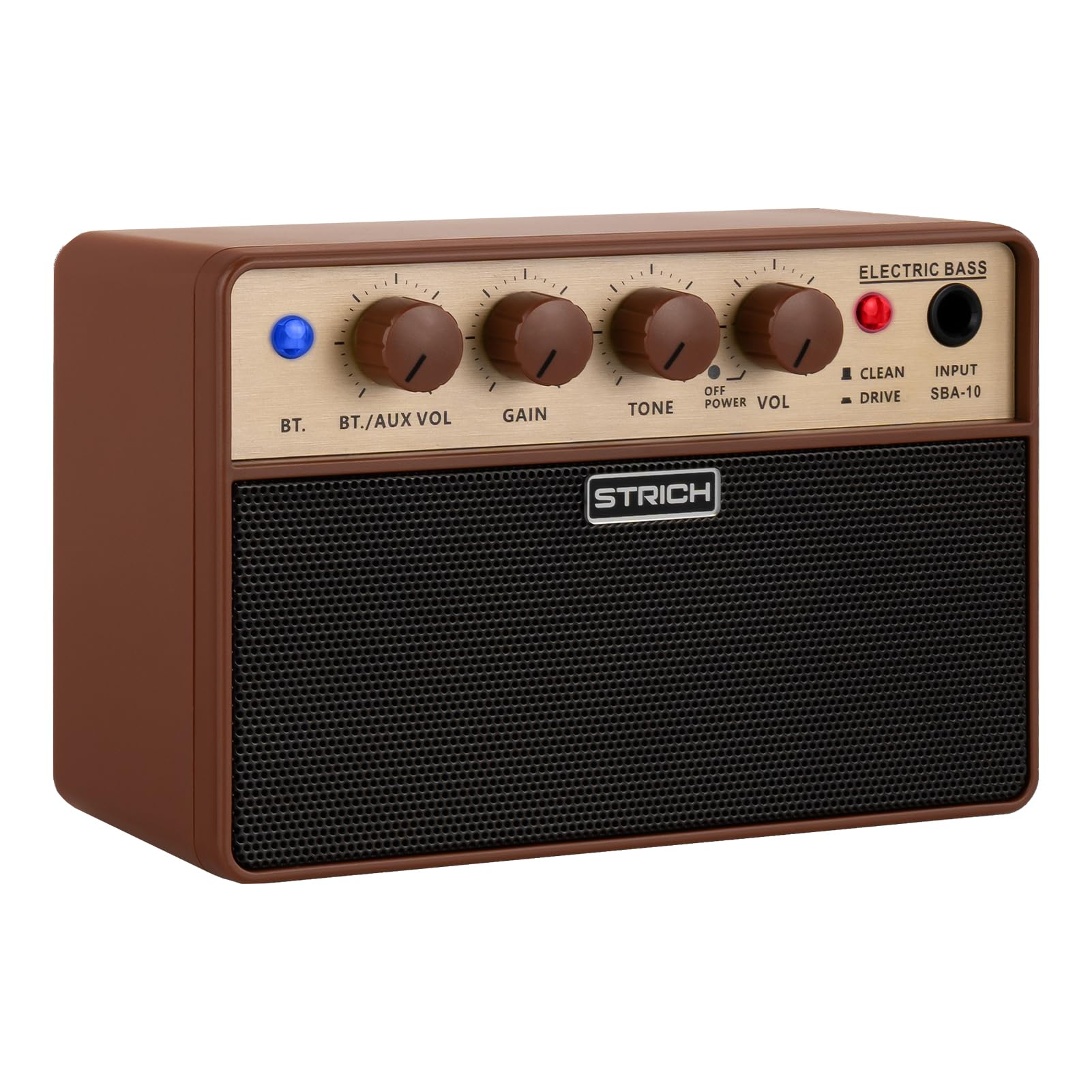 STRICH 2 x 5W Bass Practice Amp, Rechargeable, Clean/Drive, Vintage Brown