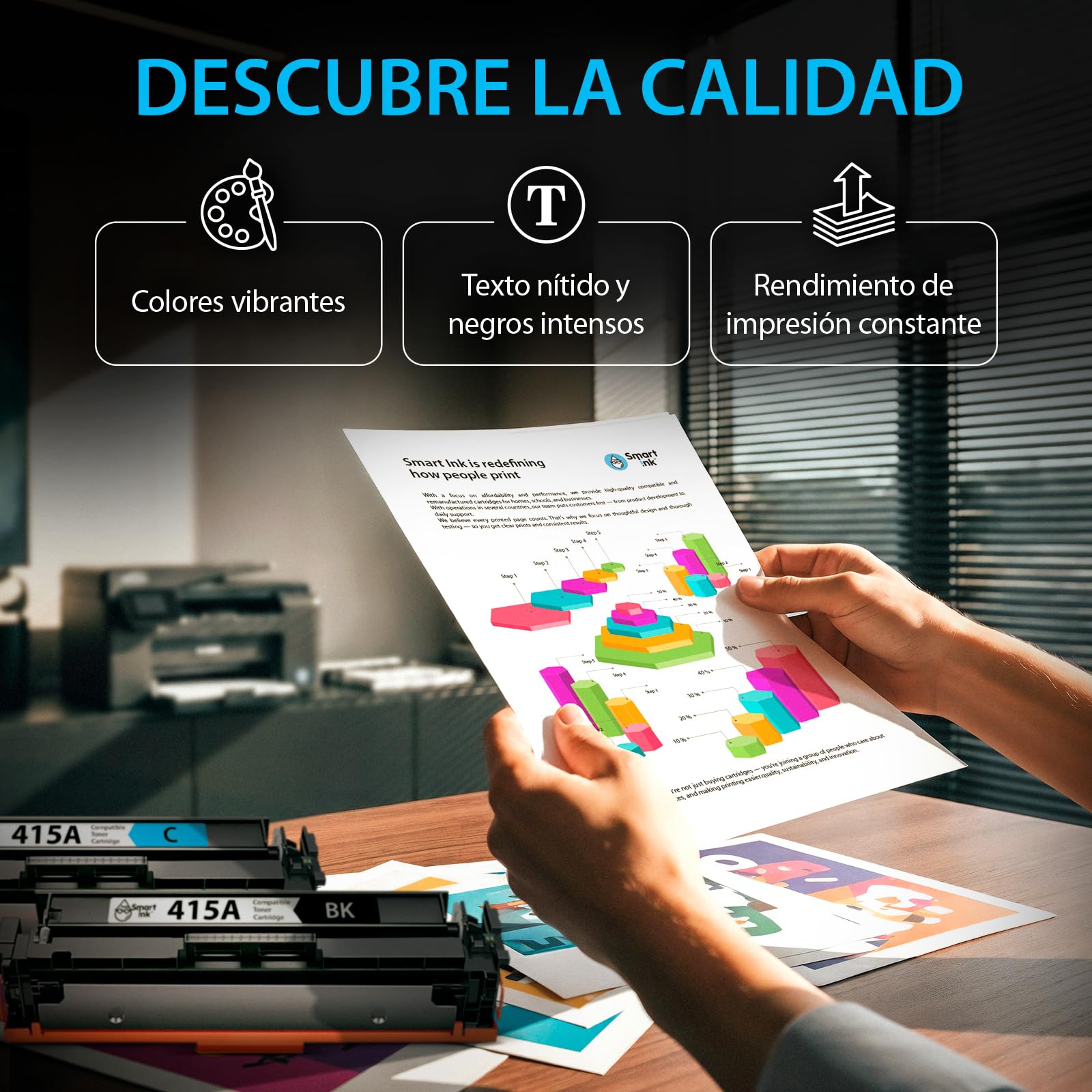 Smart Ink 415A 415 - Tóner Compatible con Chip para HP 415A 415 A (Negro, Cian, Magenta y Amarillo) como Repuesto para LaserJet Pro MFP M479fdw M479fdn M479fdw M454dw M454dn (W2030A W2031A W2032A