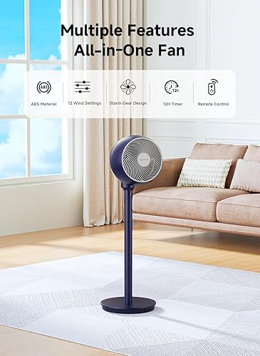 Miniatura 3 de AIRMATE Ventilador de pie para dormitorio, ventilador de pedestal de hoja de 9 pulgadas con control remoto, motor de CC, 12 velocidades, 25 dB,