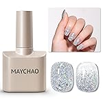 MAYCHAO Rainbow Silver Glitter Gel Nail Polish, 15ML Holographic Glitter Gel Nail Polish, Soak Off UV LED Nail Varnish for Nail Art Starter Manicure Salon DIY at Home, 0.5 OZ