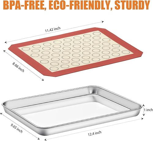 Miniatura 9 de Deedro - Juego de 4 hojas para hornear con alfombrilla de silicona (2 hojas + 2 alfombras), acero inoxidable para galletas con bandeja de silicona