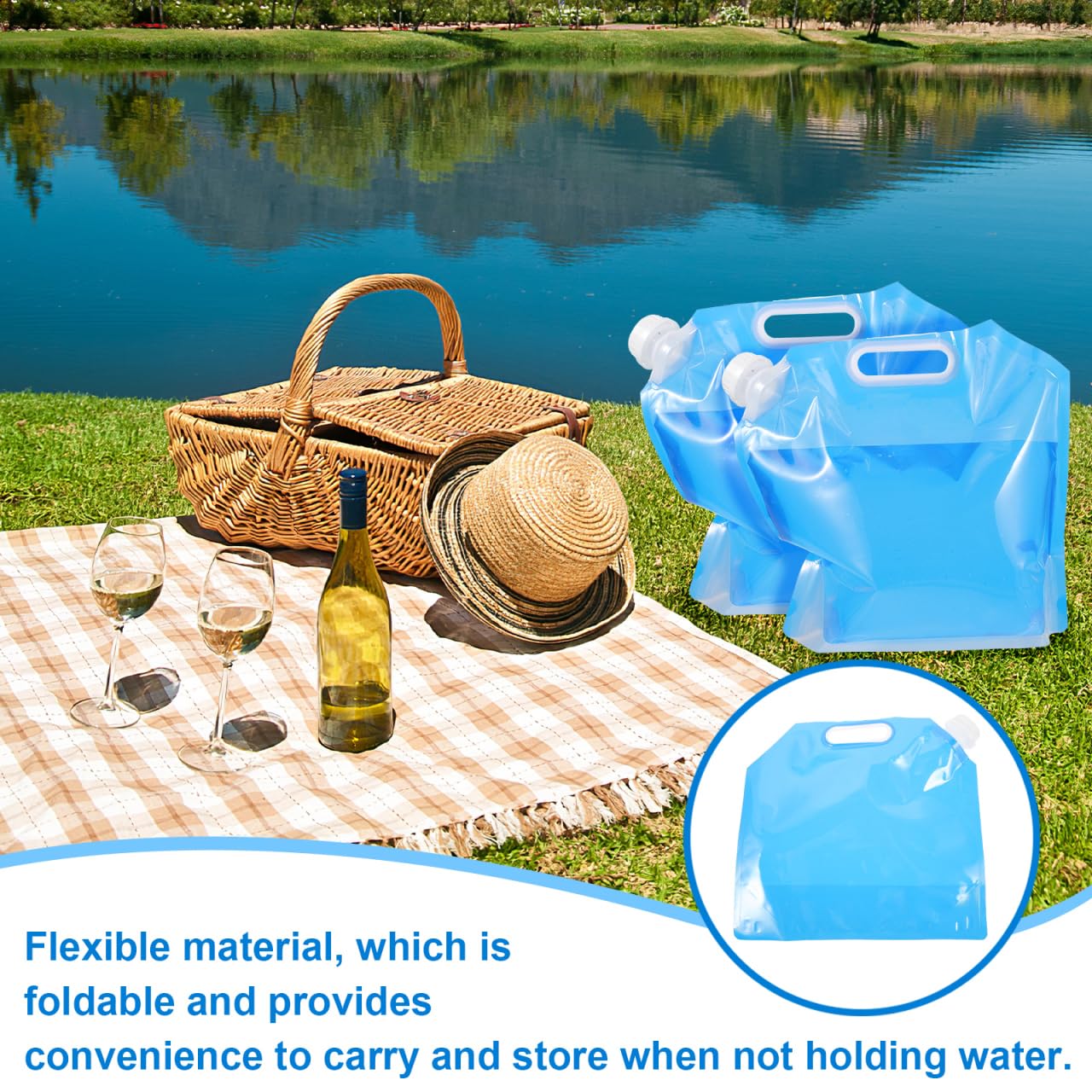 Lot De 4 Bidons D'eau Pliables 5L - TPU Sans BPA, Réutilisables, Pour Camping, Randonnée, Barbecue