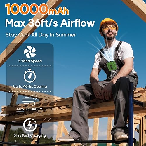 Miniatura 2 de Ventilador de cintura portátil, 5 velocidades, 16000 rpm, potente flujo de aire, 10000 mAh hasta 40 horas de refrigeración, ventilador de cuello