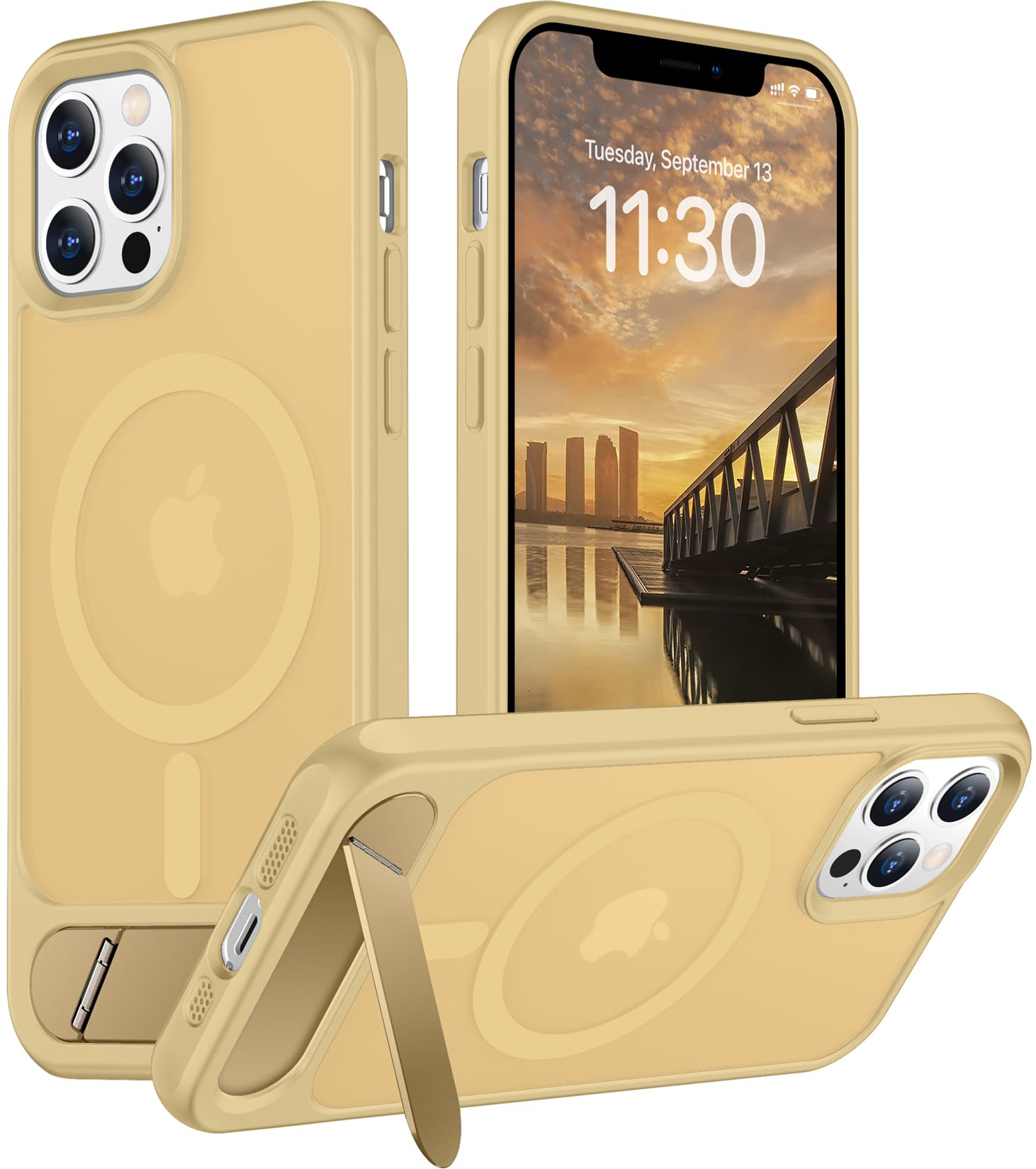 Temdan Magnetic Compatible with iPhone 12 Case &amp; iPhone 12 Pro Case, [Built-in Invisible Kickstand][Compatible with MagSafe][Military Grade Shockproof] Slim Translucent Matte Phone Case 6.1"
