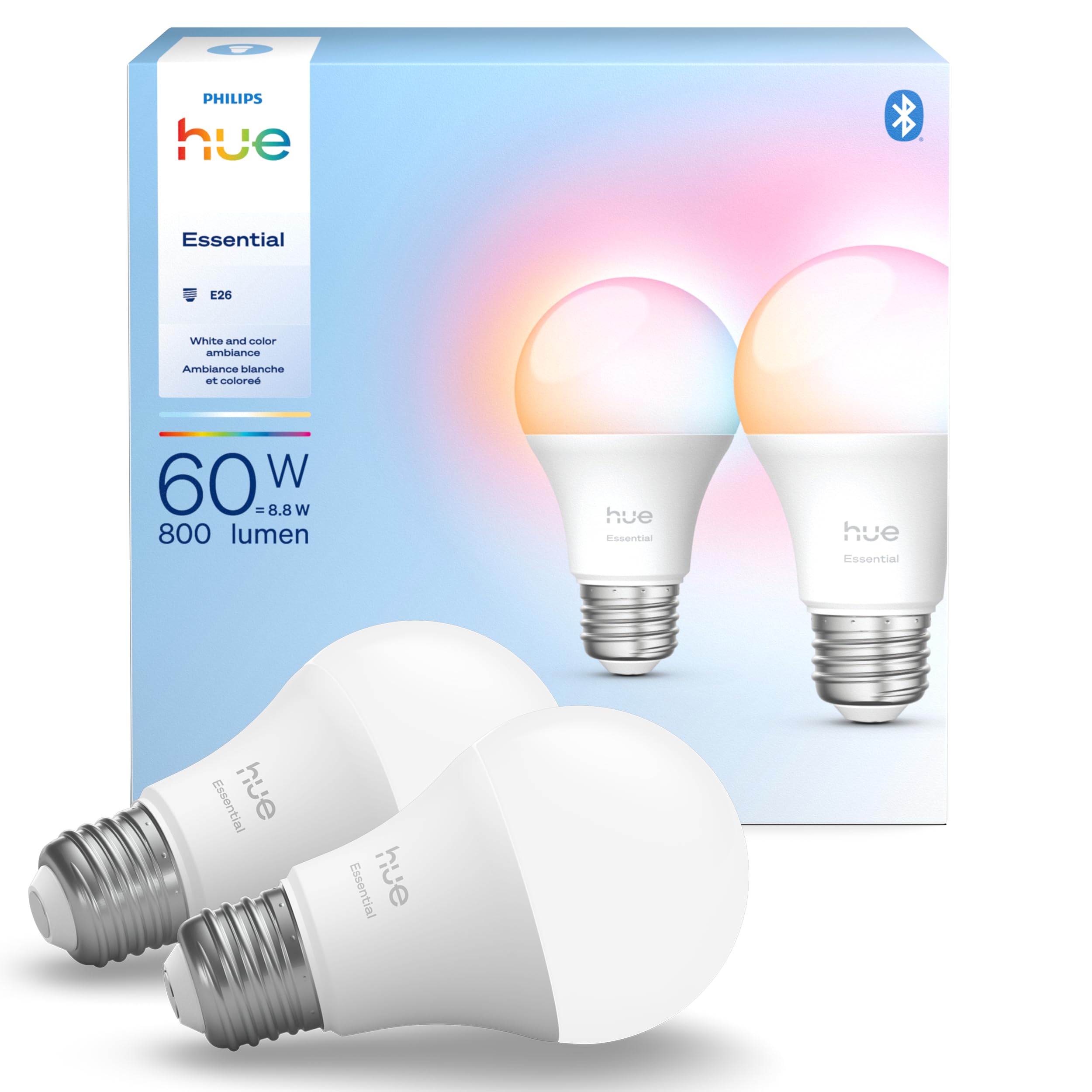 Philips Hue Essential Smart LED A19 Bulb, White and Color Ambiance
