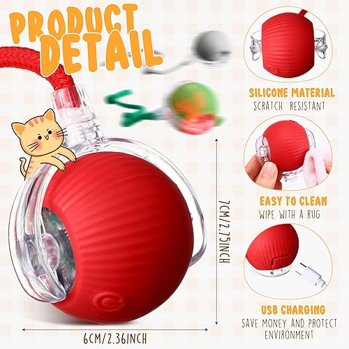 Miniatura 2 de Paquete de 6 bolas interactivas para gatos de 360, automática nueva bola rodante interactiva recargable para Navidad, regalos para gatos, perros,