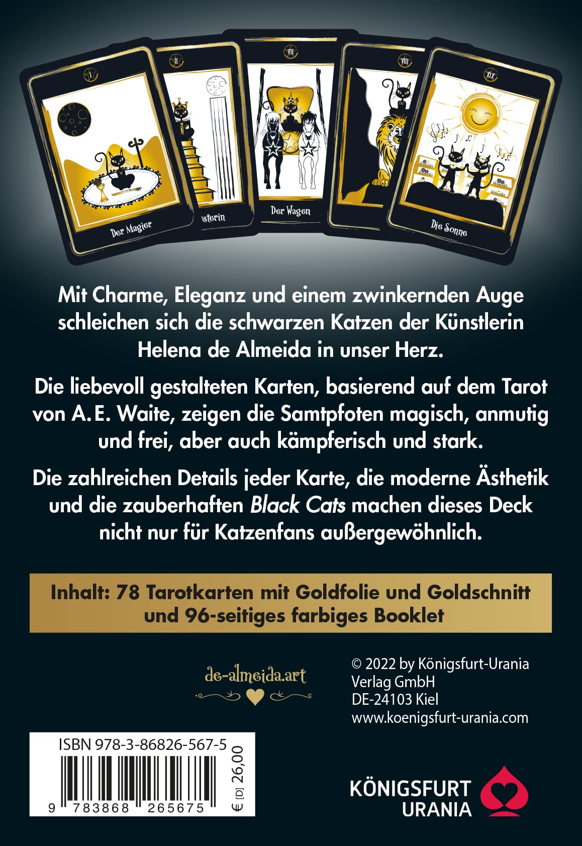 Golden Black Cat Tarot - Hochwertige Stülpdeckelschachtel mit Goldfolie: 78 Karten mit Golddruck und Booklet: 96 Seiten (Katzen Tarot, Tier Tarot)