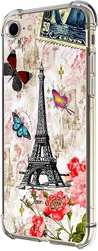 Beaucov Funda para iPhone SE de 3 generación 2022, Torre de París Mariposa, protección contra caídas, a prueba de golpes, TPU de cuerpo completo,