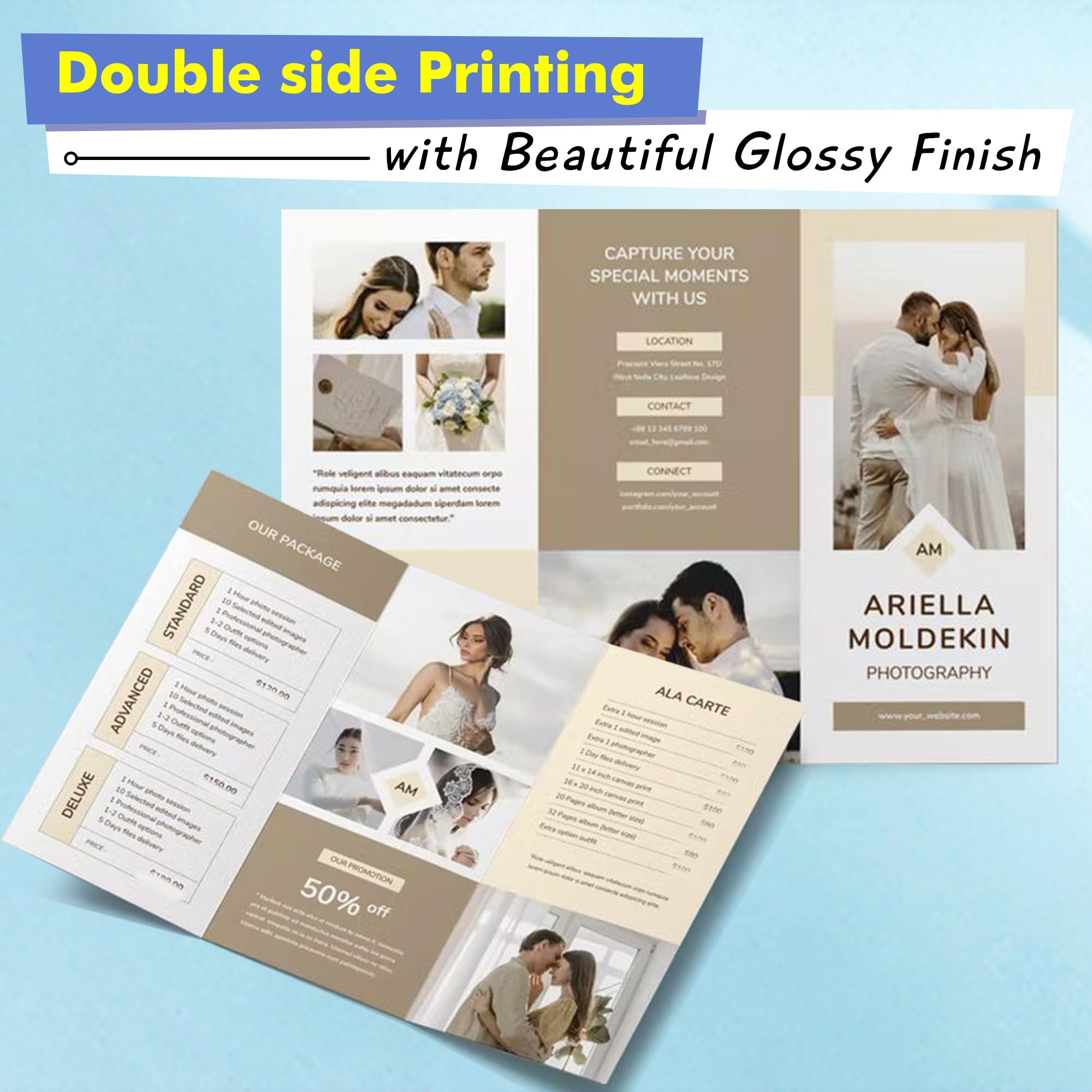 Koala - Papel fotográfico grueso de doble cara, brillante, pesado, 8.5 x 11 pulgadas, 80 libras, 100 hojas, cartulina de 300 g/m², compatible con impresora de inyección de tinta