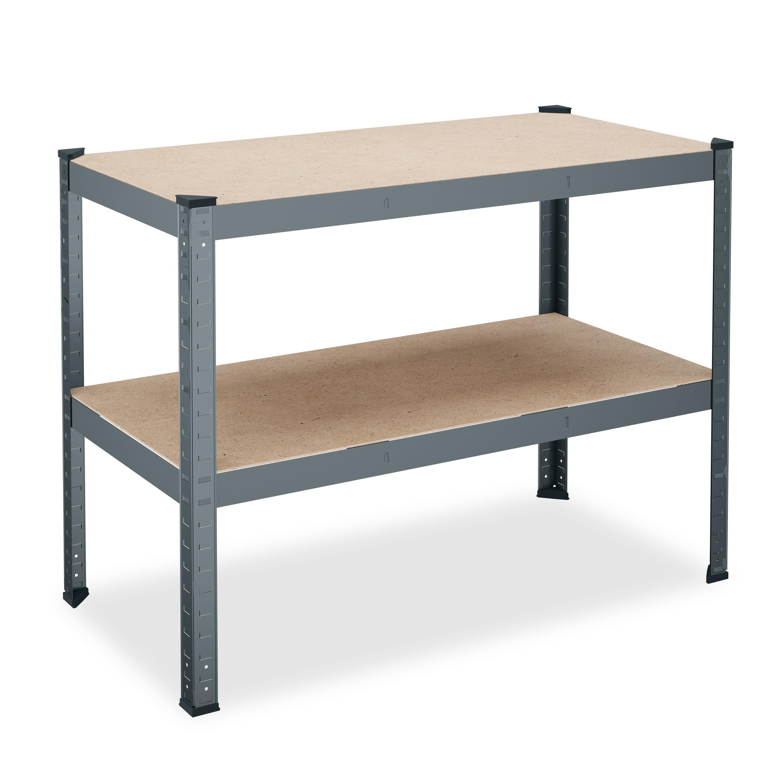 Relaxdays Banco de Trabajo 150 kg 2 Niveles Ajustables 90x120x60 cm Acero MDF Antracita