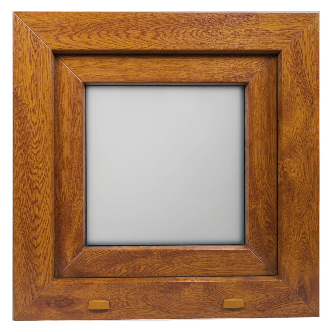 Ventana PVC Reforzada 500x500 Roble Dorado | Oscilobatiente Derecha | Cristal Climalit Mate | Perfil Aluplast | Entrega 24/48h