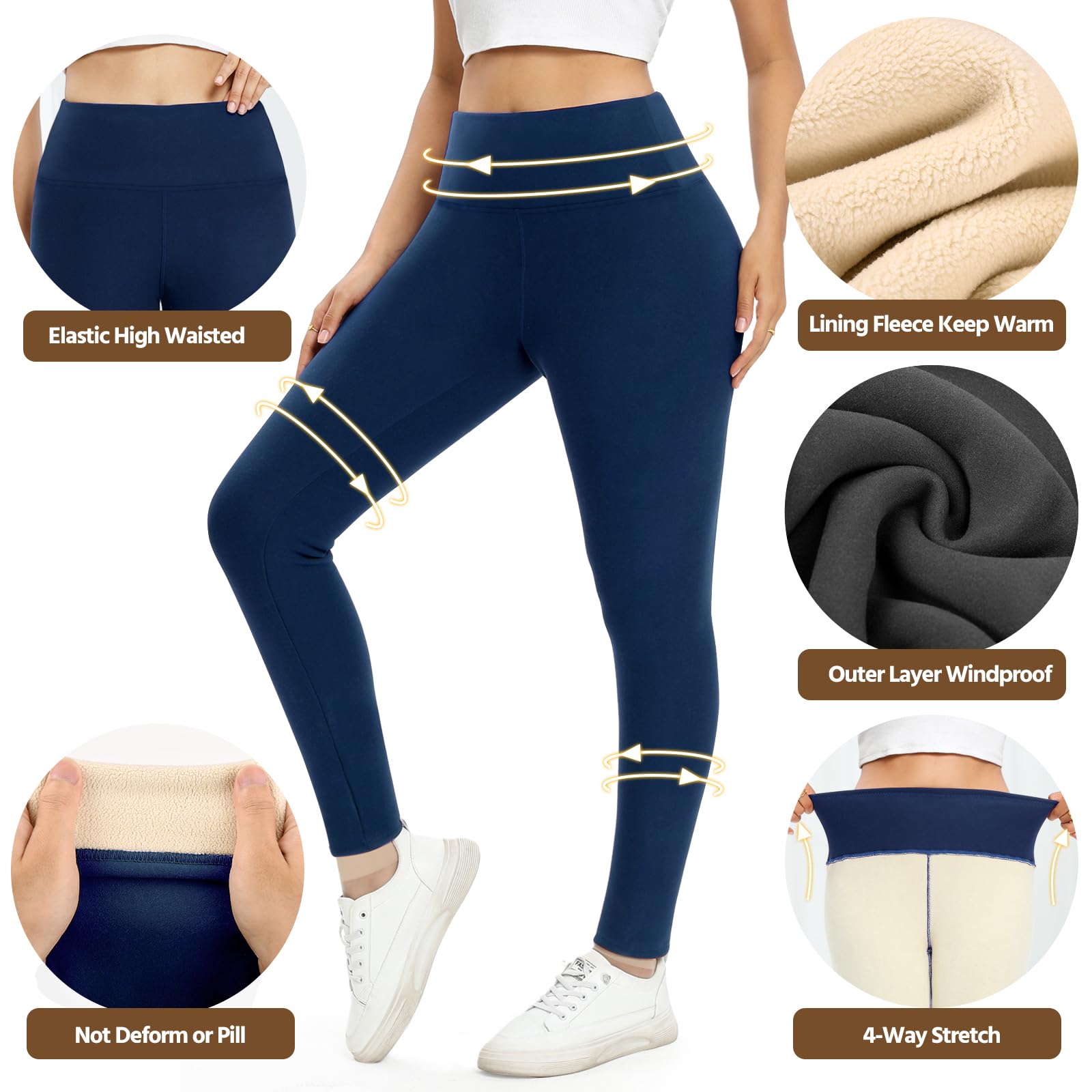 Voqeen Leggins Felpati Donna Leggings Elastici Morbido Invernali Termici Donna Collant Felpati Termiche a Vita Alta