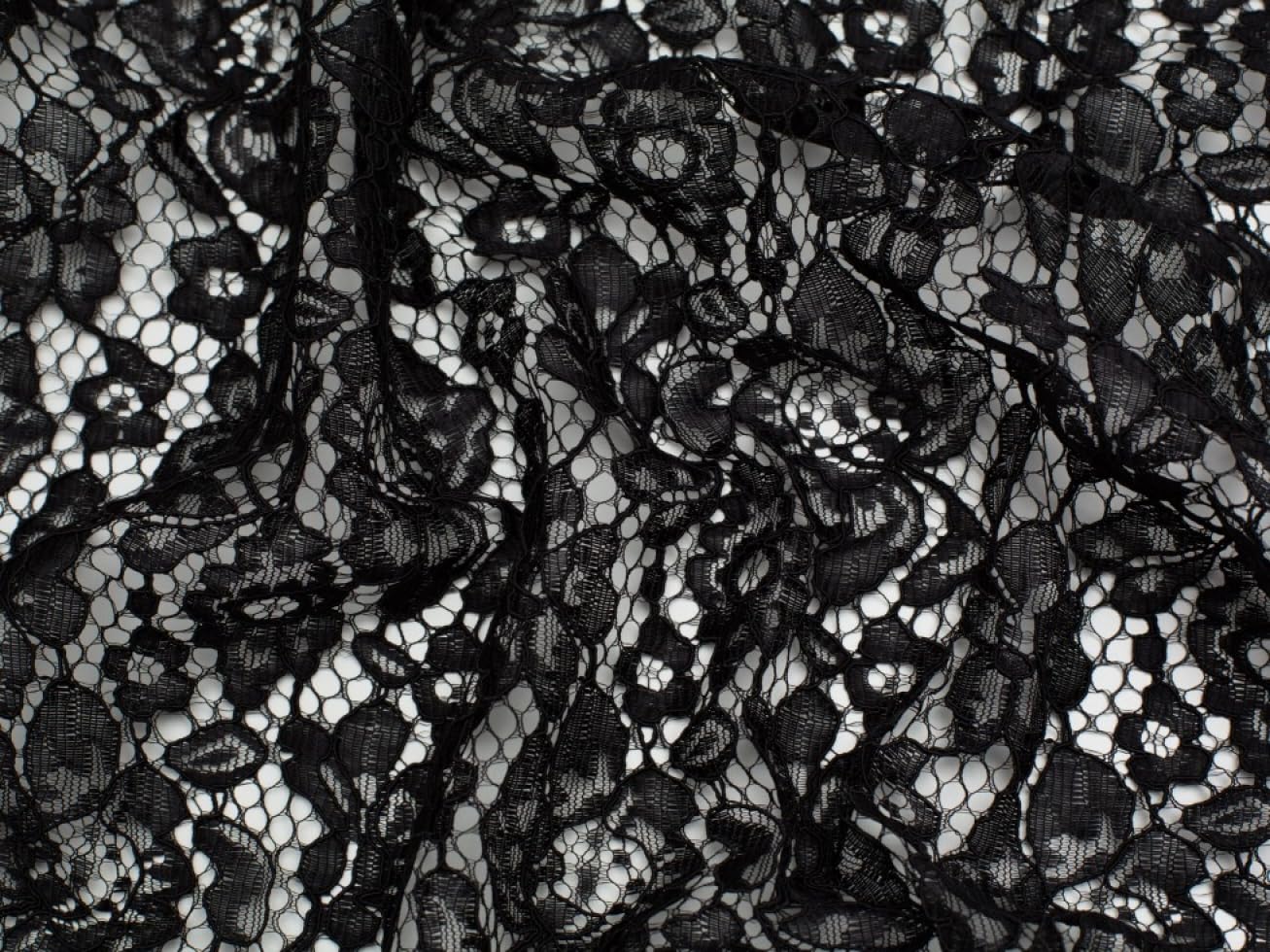 Minerva Corded Lace Fabric Black - per metre