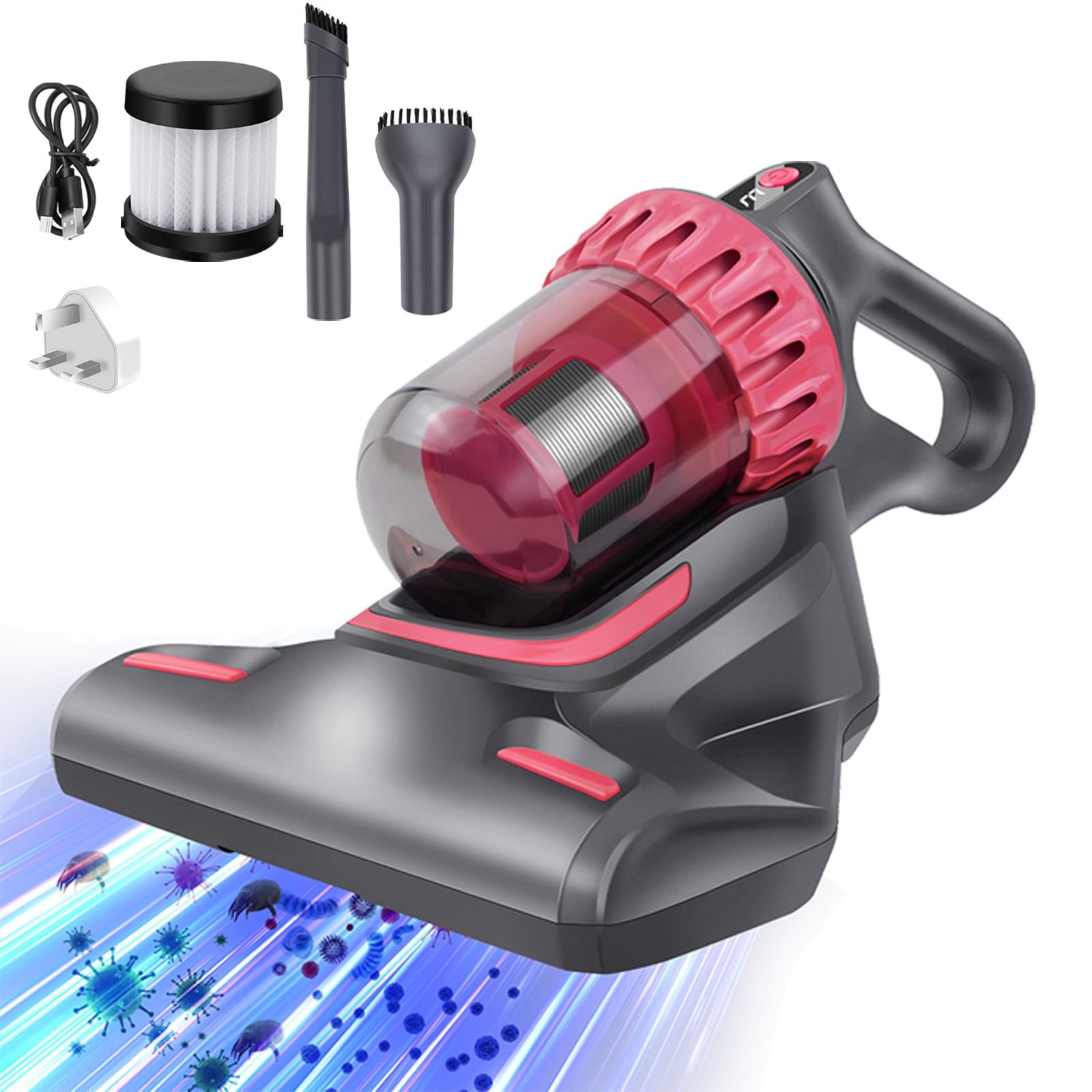 Handheld Mattress Vacuum Cleaner Cordless Deep Cleaning Bed Sofa Cleaner Machine with UV Lamp, 10Kpa Anti-Dust Mite Bed Vacuum Cleaner, Mattress Cleaner Machine with LED Screen & HEPA Filtration