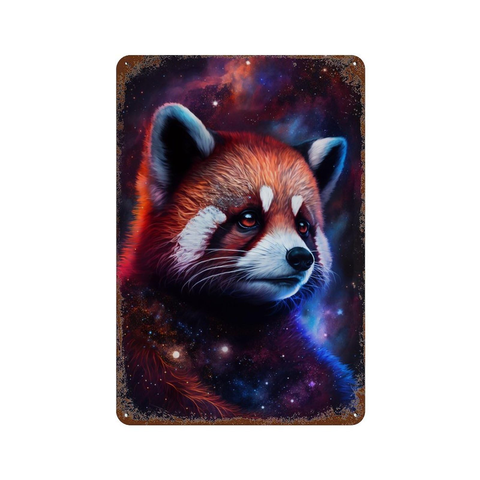 Retro Metal Sign with Cosmic Red Panda Portrait-1 Design 11.8"x7.9", for Shed, Workshop And Garage Wall Decor, Industrial Home Decor