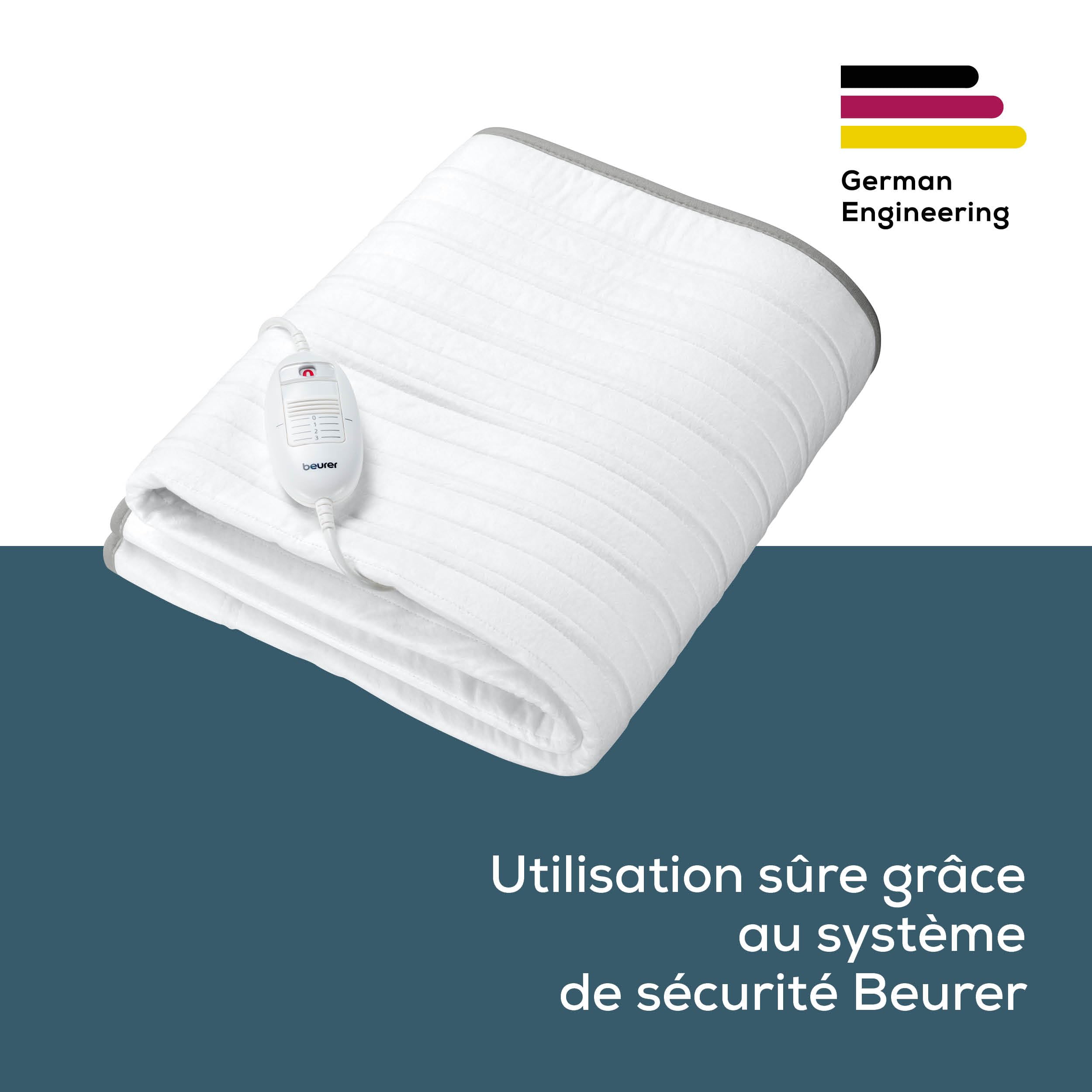 Beurer TS 17 Surmatelas Chauffant, Matière Douce Non Tissée, Antidérapante grâce à la Fixation avec Elastique, 3 Niveaux de Température, 150x80cm, Système de Sécurité, Interrupteur Amovible, Lavable