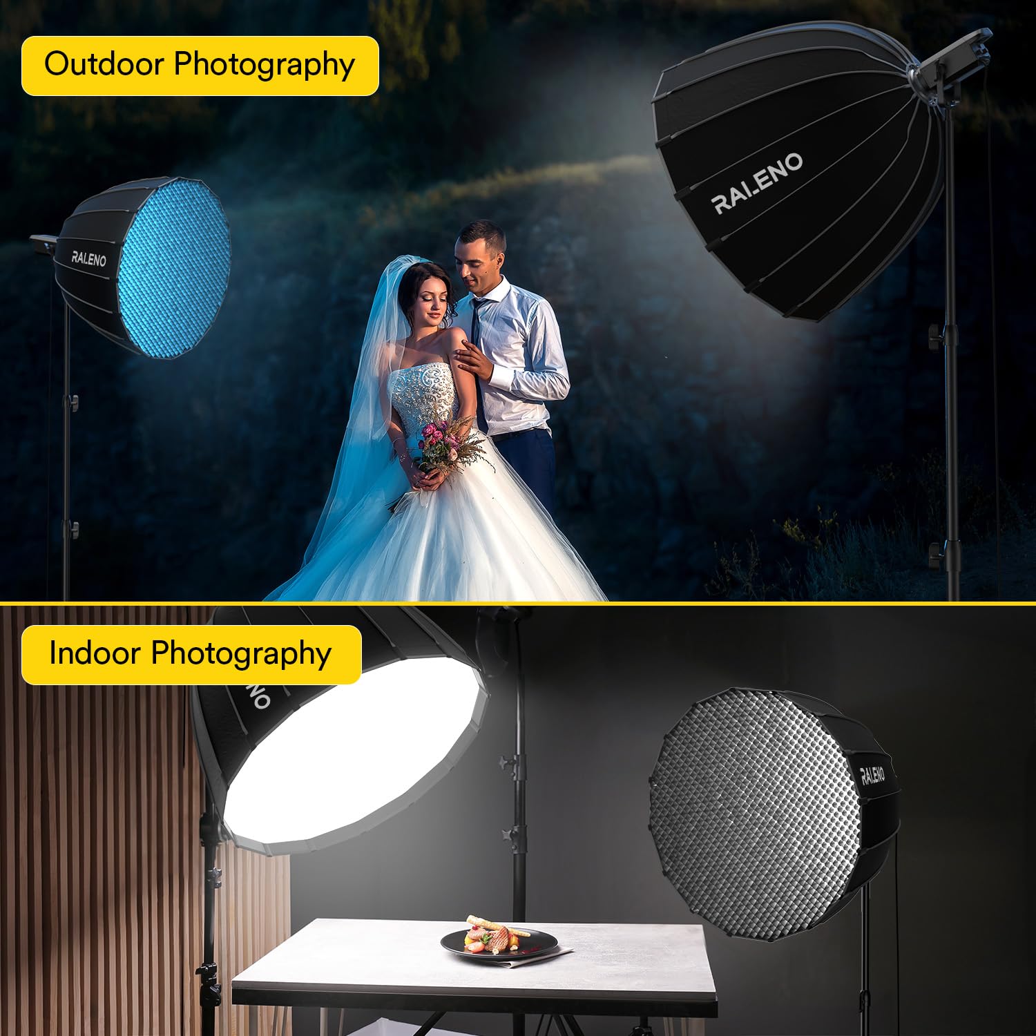 RALENO Softbox Parabolico da 90cm con Attacco Bowens e Griglia a Nido D'ape