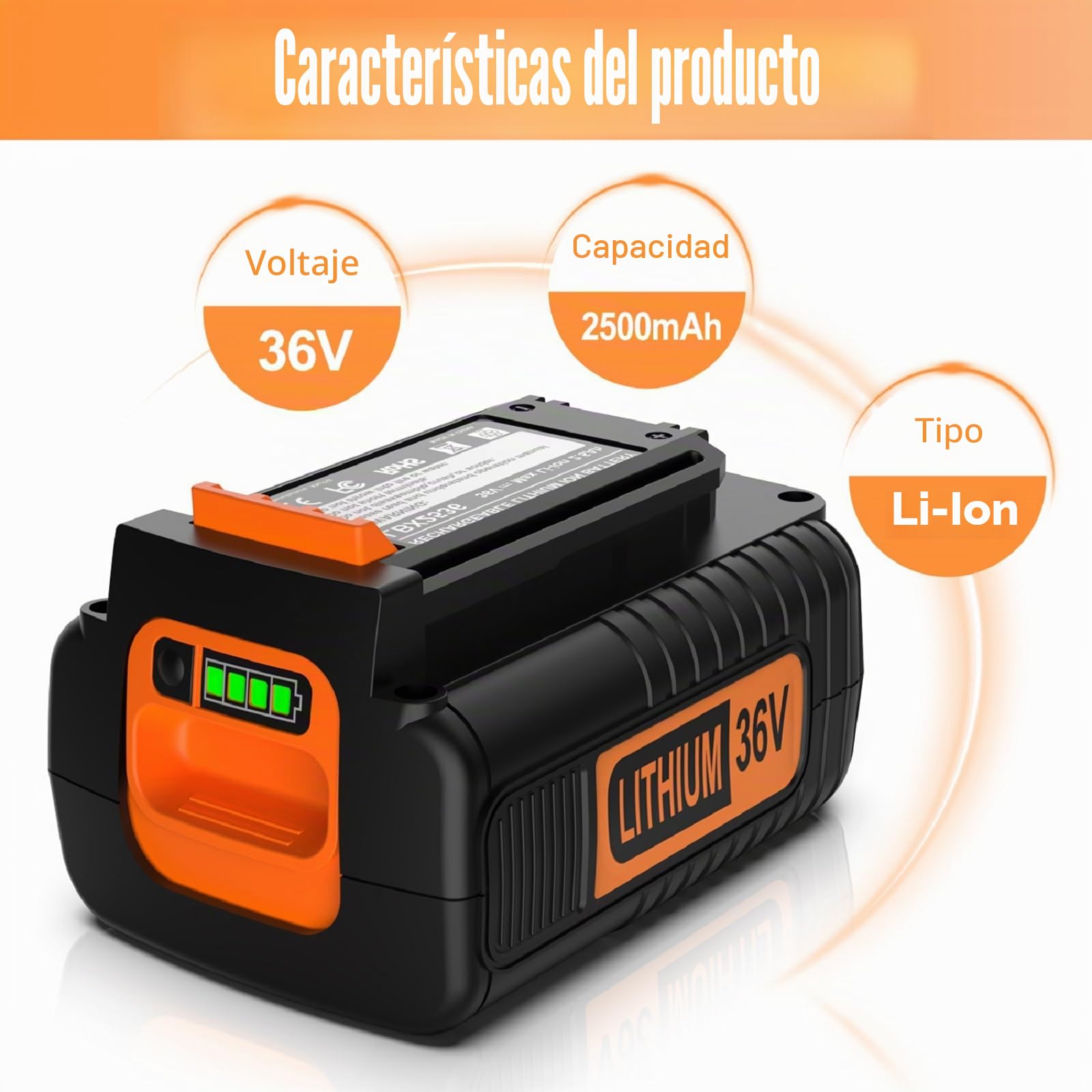 ENERGUP 36V 2500mAh Batería de Repuesto para Black+Decker Batería 36V BL20362 LBX2040 BL2536 LBXR36 LBXR2036 LBX36 LBX1540 LBX2540 LST540