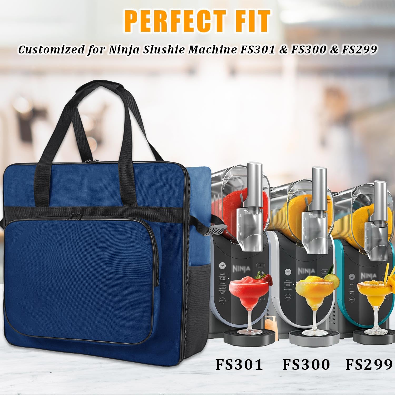 Kasasymion Carrying Bag for Ninja Slushie Machine FS301 & FS300, Travel Party Tote for Ninja Slushie Machine, Carrying Case for Ninja Slushie Machine, Accessories for Ninja Slushie Machine (Navy Blue)