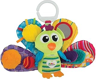 Lamaze Jacques the Peacock – Clip & Go Sensory Toy for Babies with Crinkle Feathers, Mirror, and Teether – 0+ Months