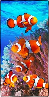 Mikrofaser Groß Strandtuch 90x180 cm - Schnelltrocknendes & Kompaktes Handtuch/Strandhandtuch, Clownfisch Korallenriff Motiv Badetücher für Reise Urlaub Camping mit Tasche