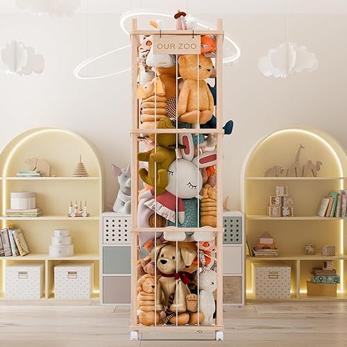 Miniatura 2 de Almacenamiento y organizador de animales de peluche, organizador de juguetes de zoológico de madera extra grande de 54 pulgadas, jaula de juguetes
