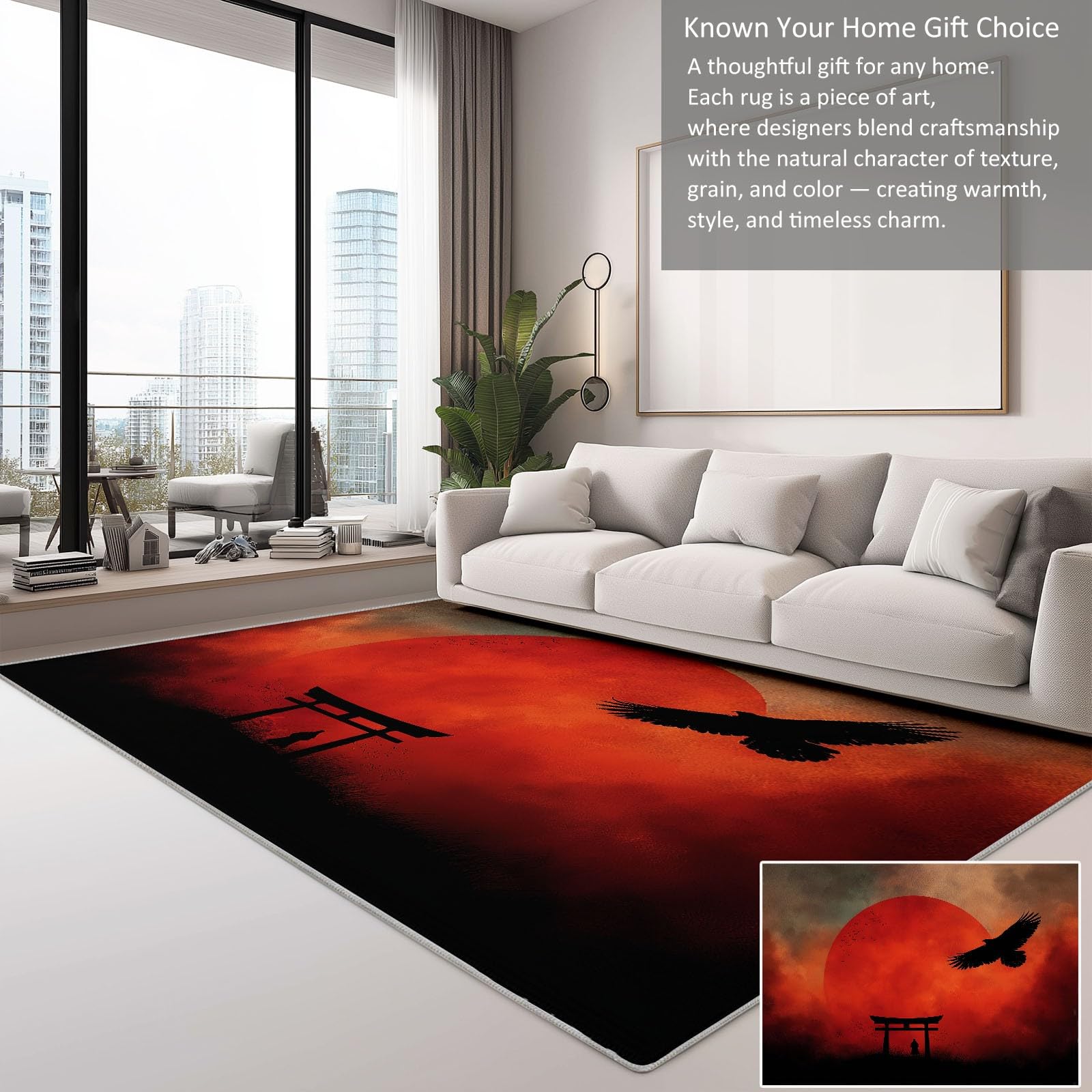 Tapis de salon lavable en machine 80 x 150 cm multicolore, coureur faible poil antidérapant avec imprimé fantastique art lune samouraï - tapis chambre pour la chambre à coucher le bureau à domicile