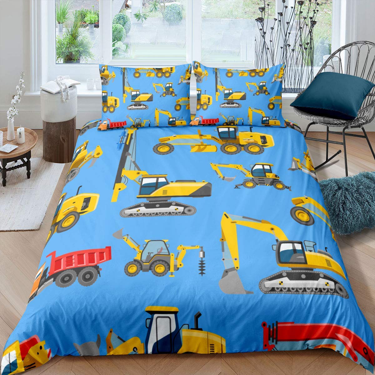 Loussiesd Kids Excavator Duvet Cover,Construction Bedding Set Cartoon Tractor Comforter Cover Set for Kids Teenage,Soft Luxury Print Quilt Cover Bedding Collection,Yellow Blue - Image 4