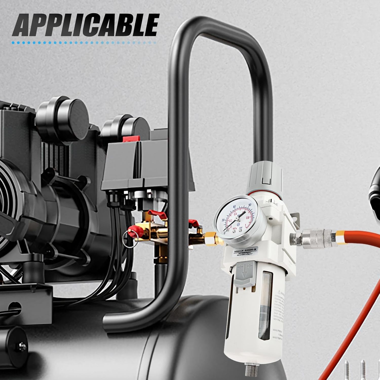 MEANLIN Air Compressor Moisture Filter, AW4000-06 Air Line Filter, 3/4" NPT Inlet with 150 PSI Gauge and Valve Shut Off Switch for Air Tools and Spray Paint Gun