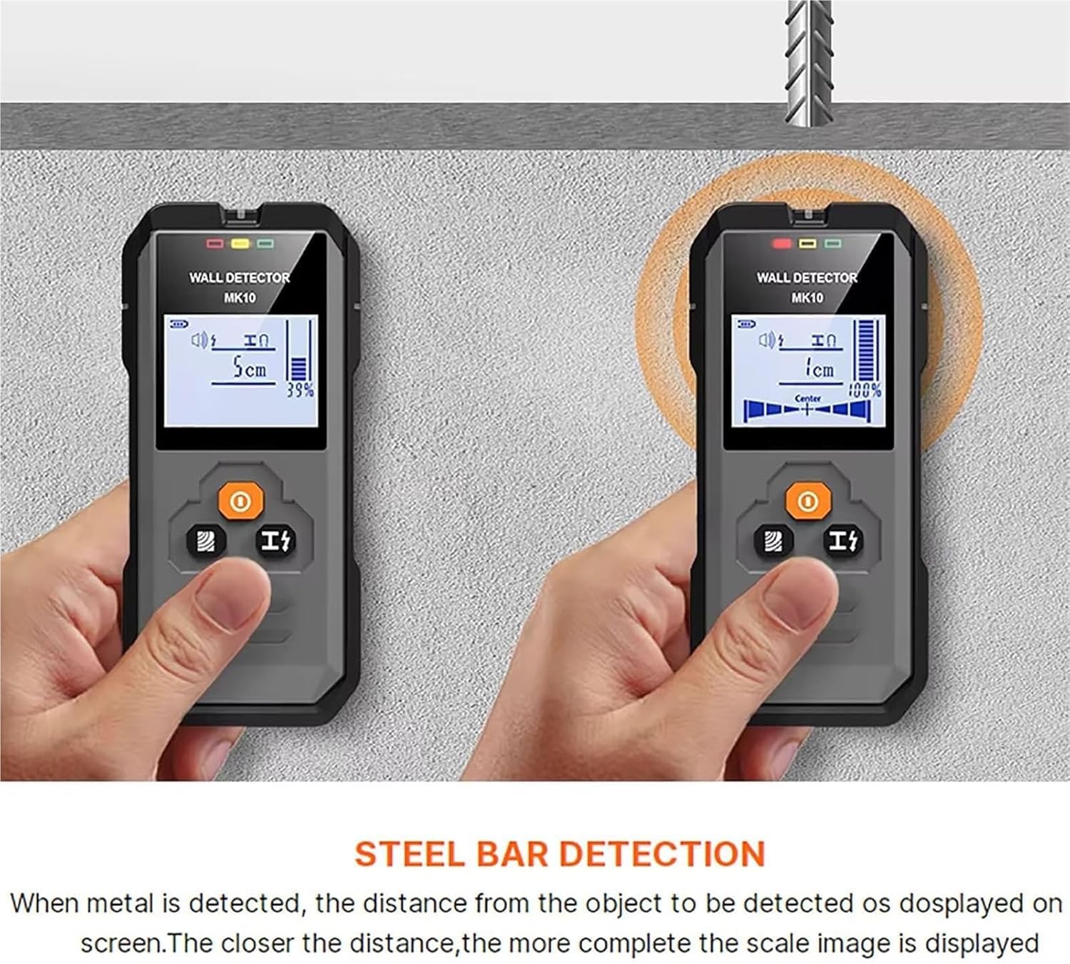 Detector De Pared Multifunción, Escáner De Cables con Corriente con Pantalla Led, Autocalibración Y Apagado Automático A Los 5 Minutos, para Barras De Refuerzo, Madera Y Metal.