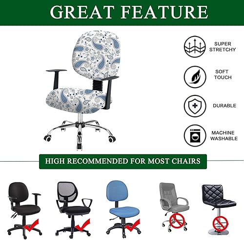 Miniatura 4 de CRFATOP Funda elástica para silla de oficina de computadora, fundas giratorias de 2 piezas para silla de trabajo, funda de asiento + funda para