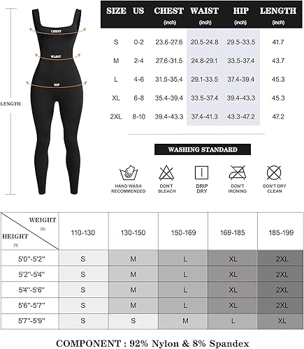 Vista 6 de TrainingGirl Overol de entrenamiento de una pieza para mujer, cuello cuadrado, sin mangas, acanalado, sin mangas, para ejercicio, yoga, bodycon