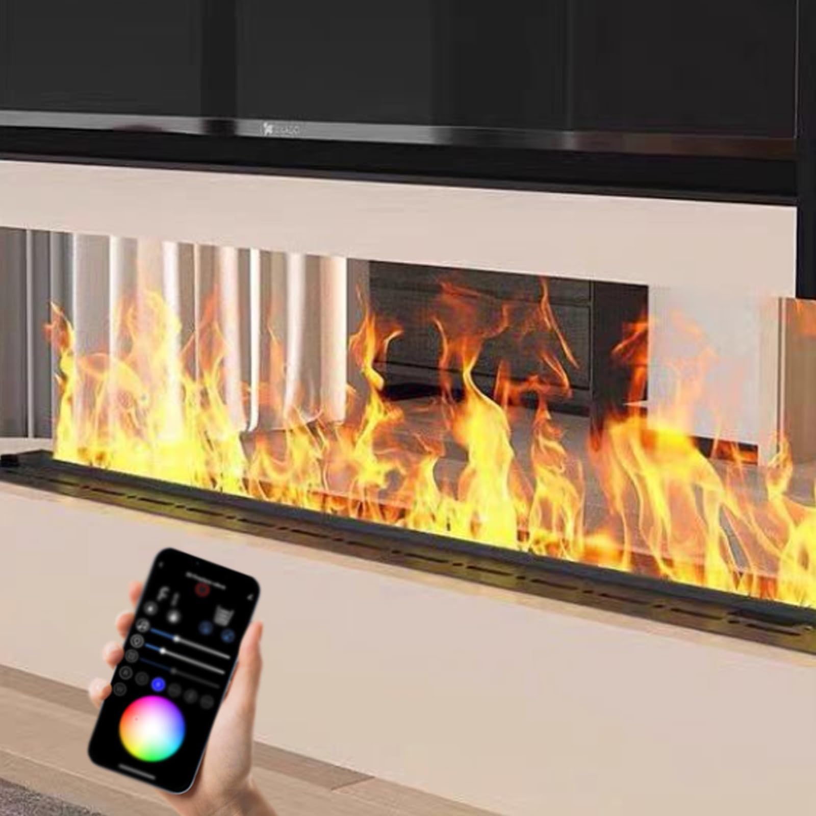 Chimenea De Vapor De Agua 3D con 7 Colores De Llama Ajustables Y 5 Niveles De Brillo, Acero Inoxidable Cepillado, Control TáCtil, para Oficina, Hogar Y Hotel. multicolorApp-1000mm