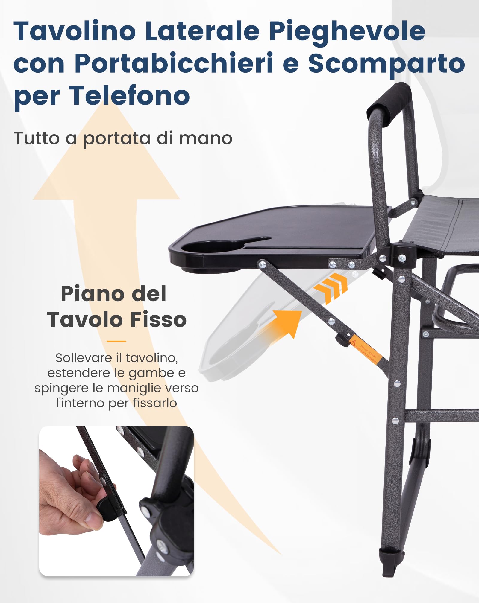 KingCamp Compatta Sedia da Regista Camping Pieghevole, Fino al 200 kg | Sedia da Campeggio Imbottita, Tavolino Laterale, Pacchetto Piccolo, Sedie da Pesca Portatile per Campeggio Spiaggia Giardino