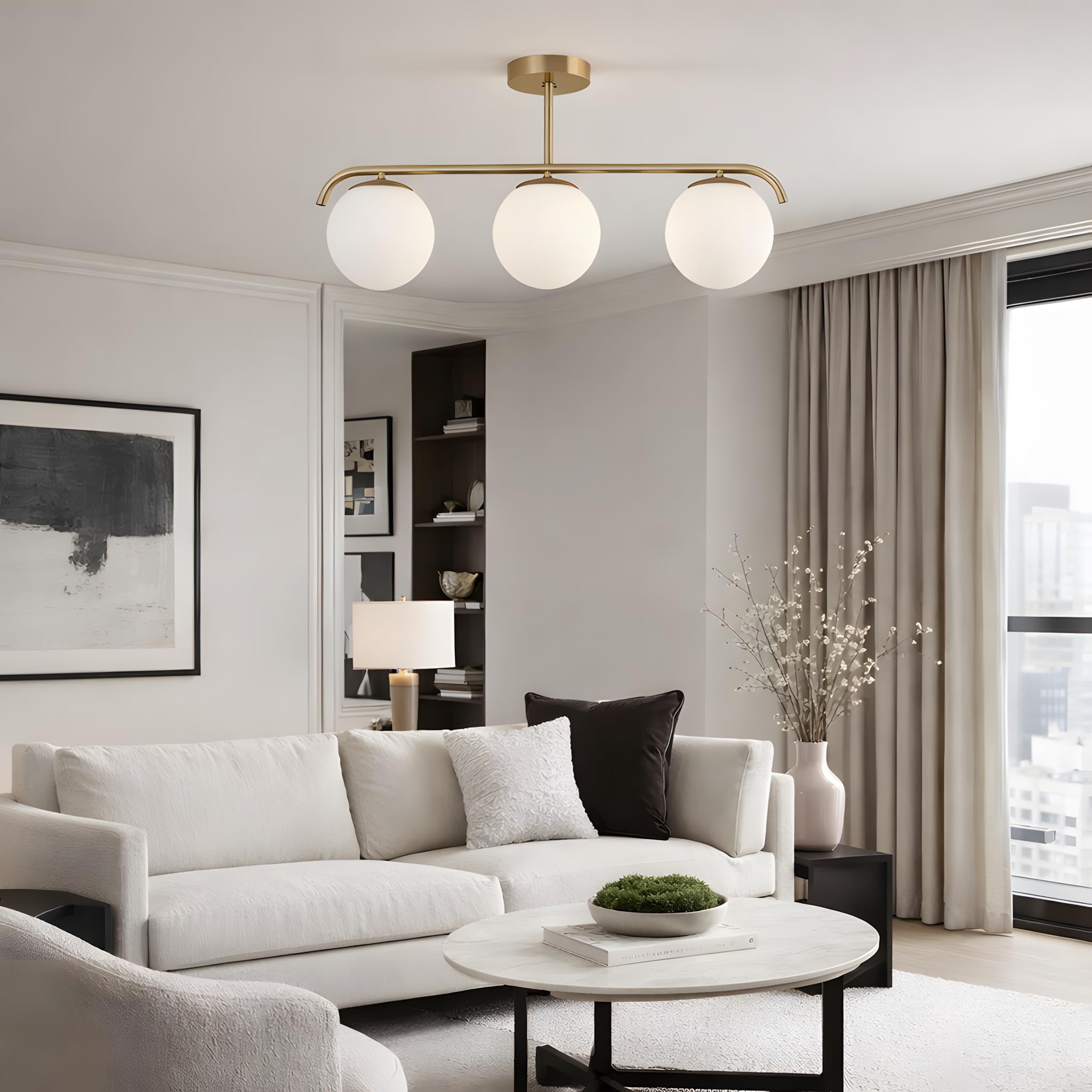 B·LED BARCELONA LED Lampada da soffitto tripla "Tali" con 3 sfere di vetro opalino, 3xE27, stile minimalista moderno, illuminazione diffusa per soggiorno, sala da pranzo o camera da letto, 70 x 30 x