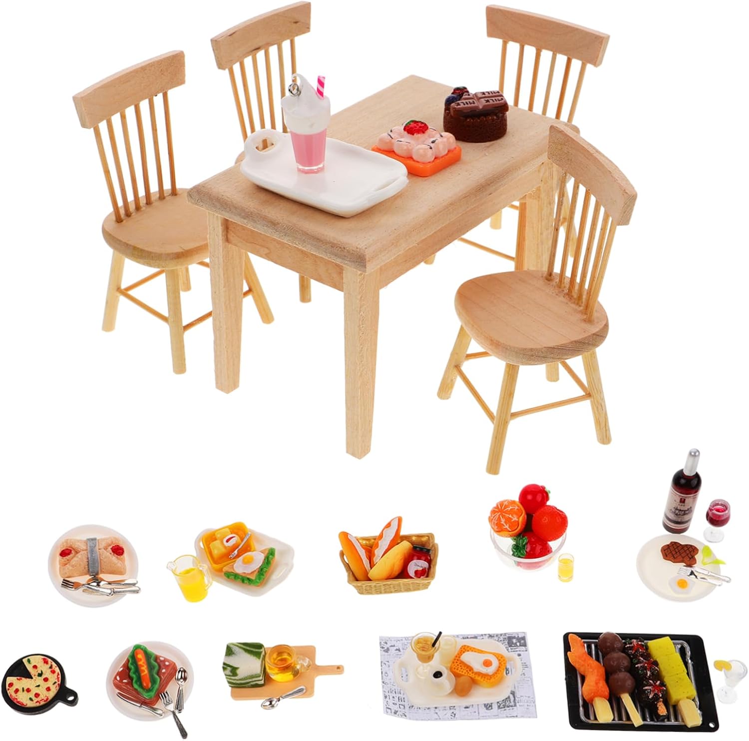 VANZACK 1set Miniature Dining Table Chair Dollhouse Kitchen Accessories for Boys and Girls Food Layout Ornaments for Playtime for Miniature Scene Decoration and Projects