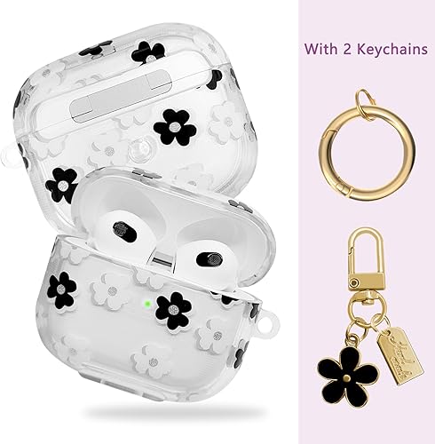 Miniatura 2 de Funda compatible con AirPods 3 2021, funda de TPU suave con bonito patrón de flores para AirPods de 3 generación con llavero de flores y mosquetón