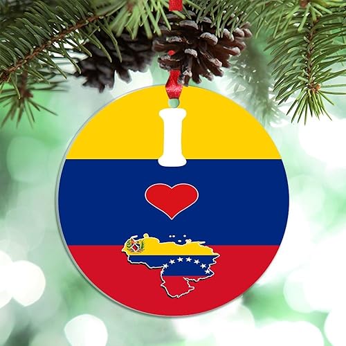 Guangpat Adornos de Navidad con la bandera de Venezuela, adorno con texto en inglés "I Love My Country" para decoración de árbol de Navidad, adornos