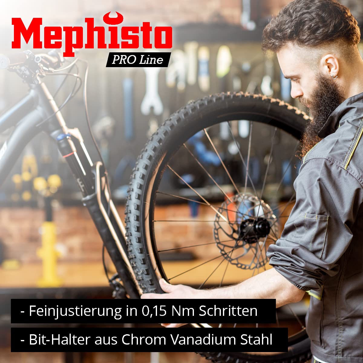 Mephisto Pro-Line zestaw kluczy dynamometrycznych do roweru i motocykla – zakres pomiarowy 2-20 Nm – narzędzie precyzyjne z gniazdem sześciokątnym, Torx i innymi bitami, kolor rękojeści/głowicy: