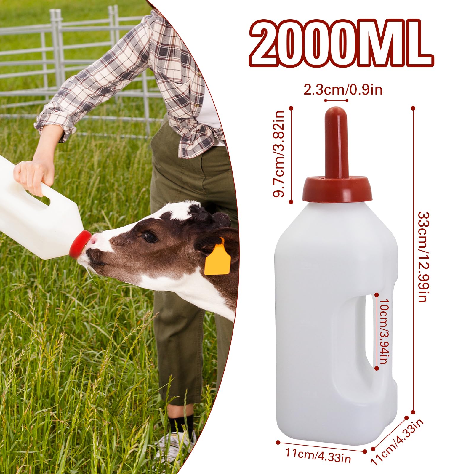 2 Quart Calf Nursing Feeding Bottle with a Replacement Nipple, Calves Nursing Milk Feeding Bottle with Handle Livestock Supplie