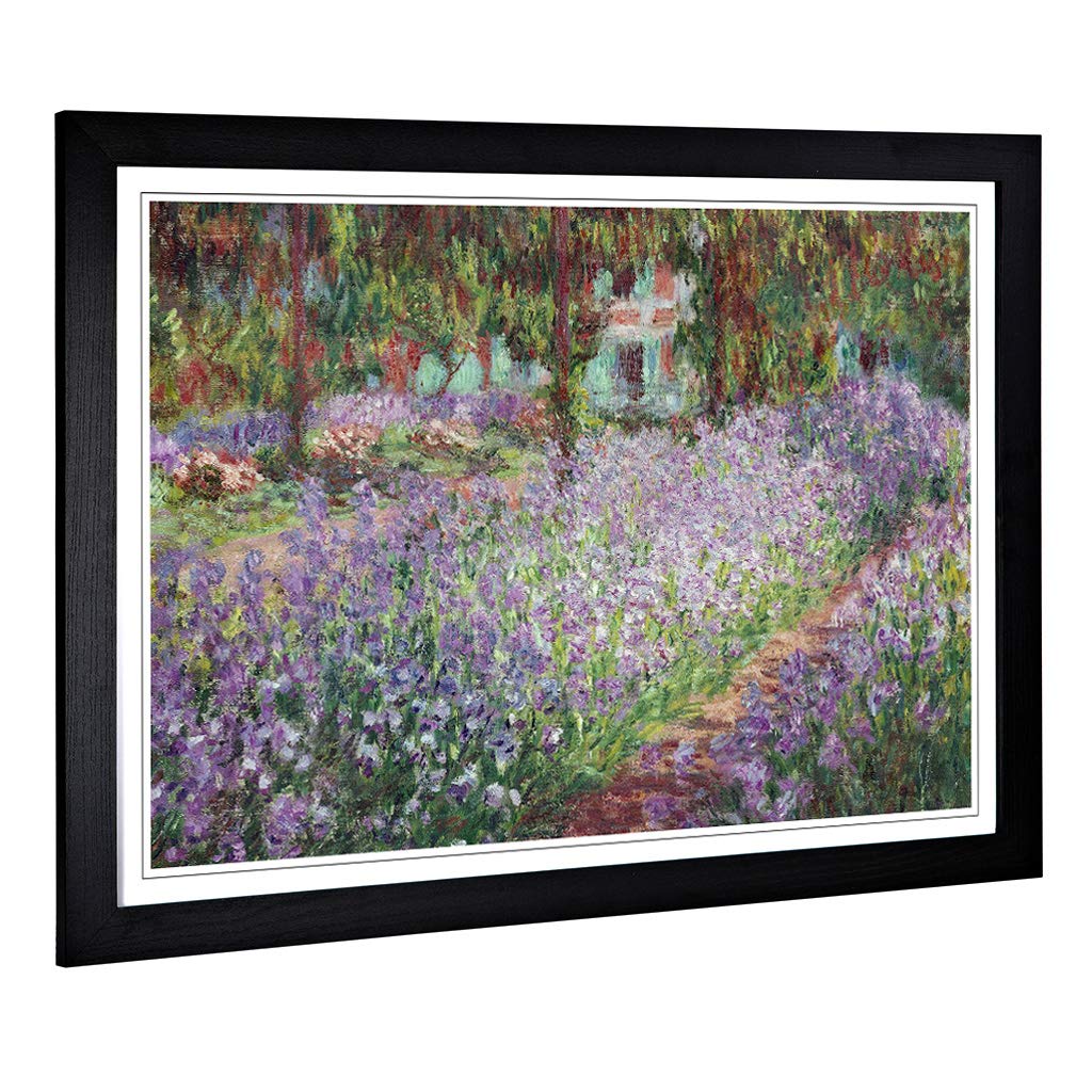 Big Box Art Framed Print of Claude Irises in Monets Garden Design | Wall Art Picture | Home Decor for Kitchen, Living Room, Bedroom, Hallway, Black, A2 / 24.5x18 Inch / 62x45cm