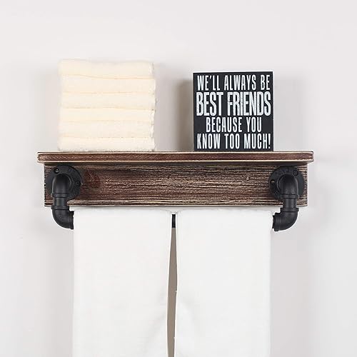 Miniatura 19 de MBQQ Estante de tubo industrial, estante de pared rústico con toallero, toalleros de granja de 24 pulgadas para baño, estantes flotantes montados