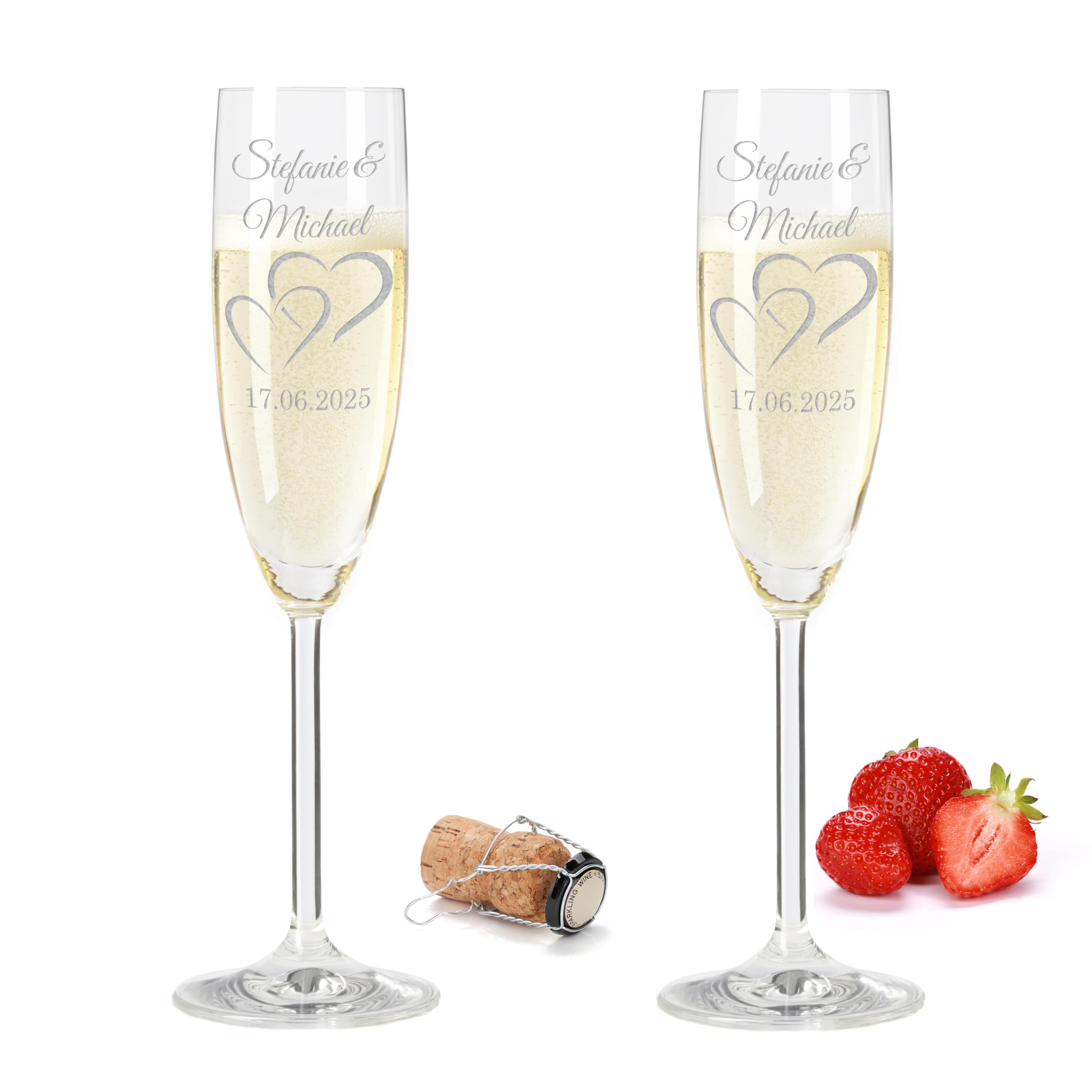 Leonardo Sektglas 2er Set 200 ml – personalisiertes Sektglas mit Gravur – LIEBES GLAS HERZ1- stoßfest & klangvoll – hochwertiges TEQTON-Kristallglas für Sekt, Prosecco & Champagner