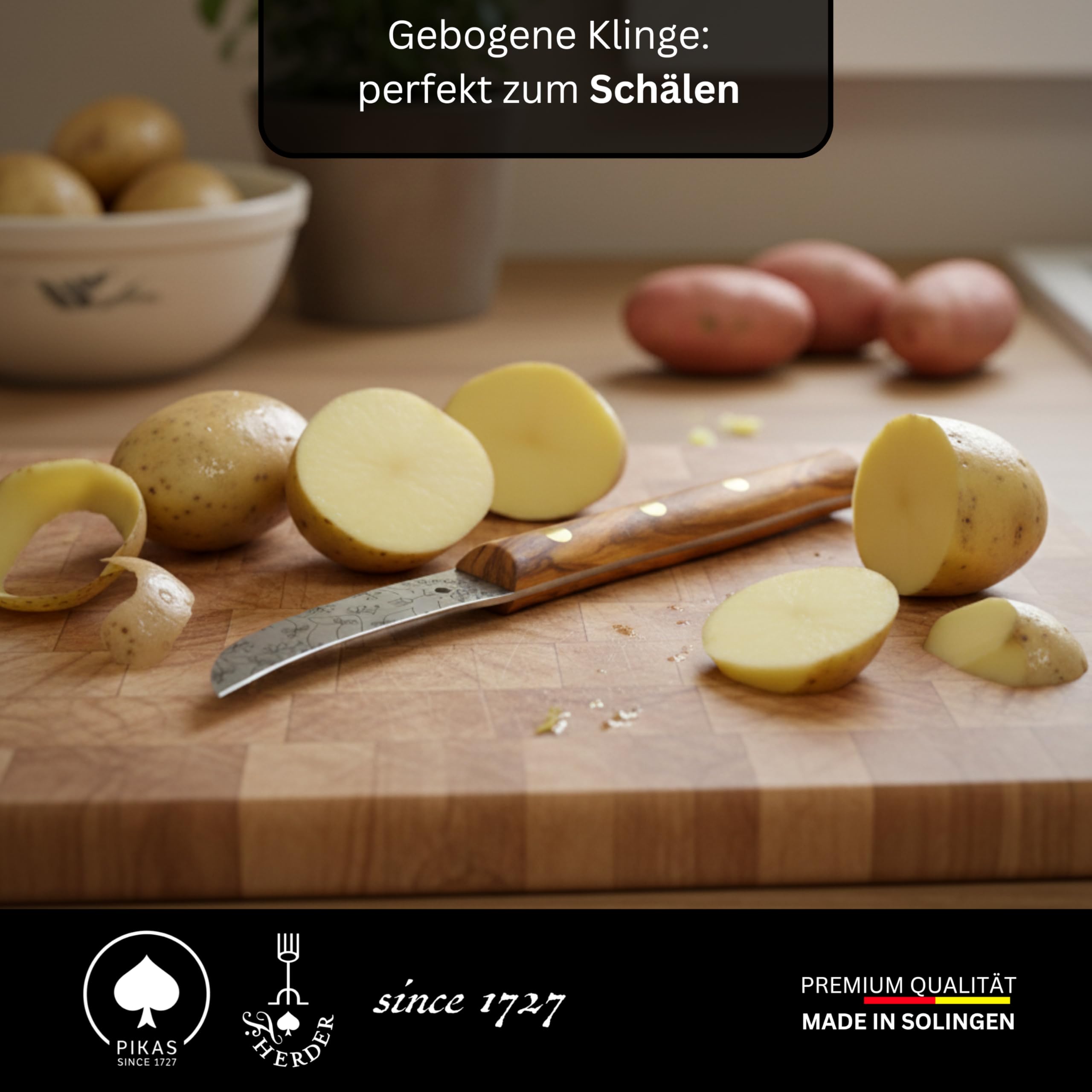 Premium Gemüsemesser - Extra Scharf, Allzweckmesser, Olive, Solingen, Schälmesser, Küchenmesser, Kneipchen, edler Holzgriff, Rostfrei, besonderes Geschenk