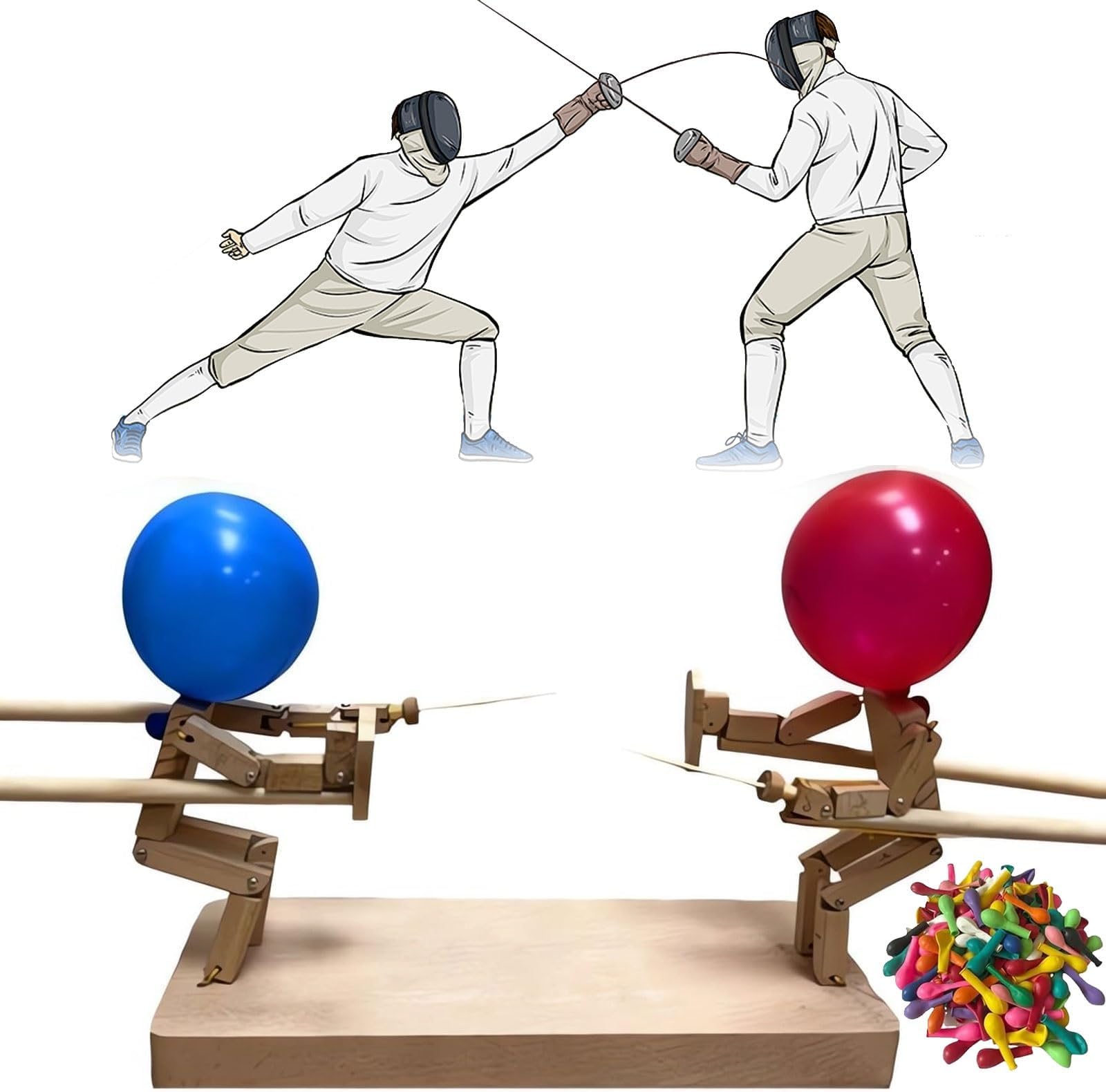 Balloon Bamboo Man Battle Game, Handmade Fencing Puppets Balloon, Wooden Balloon Fencing Game, Funny Wooden Puppet Fencing Balloon Games, Wooden Balloon Bamboo Battle Game for 2-Player (1Set)