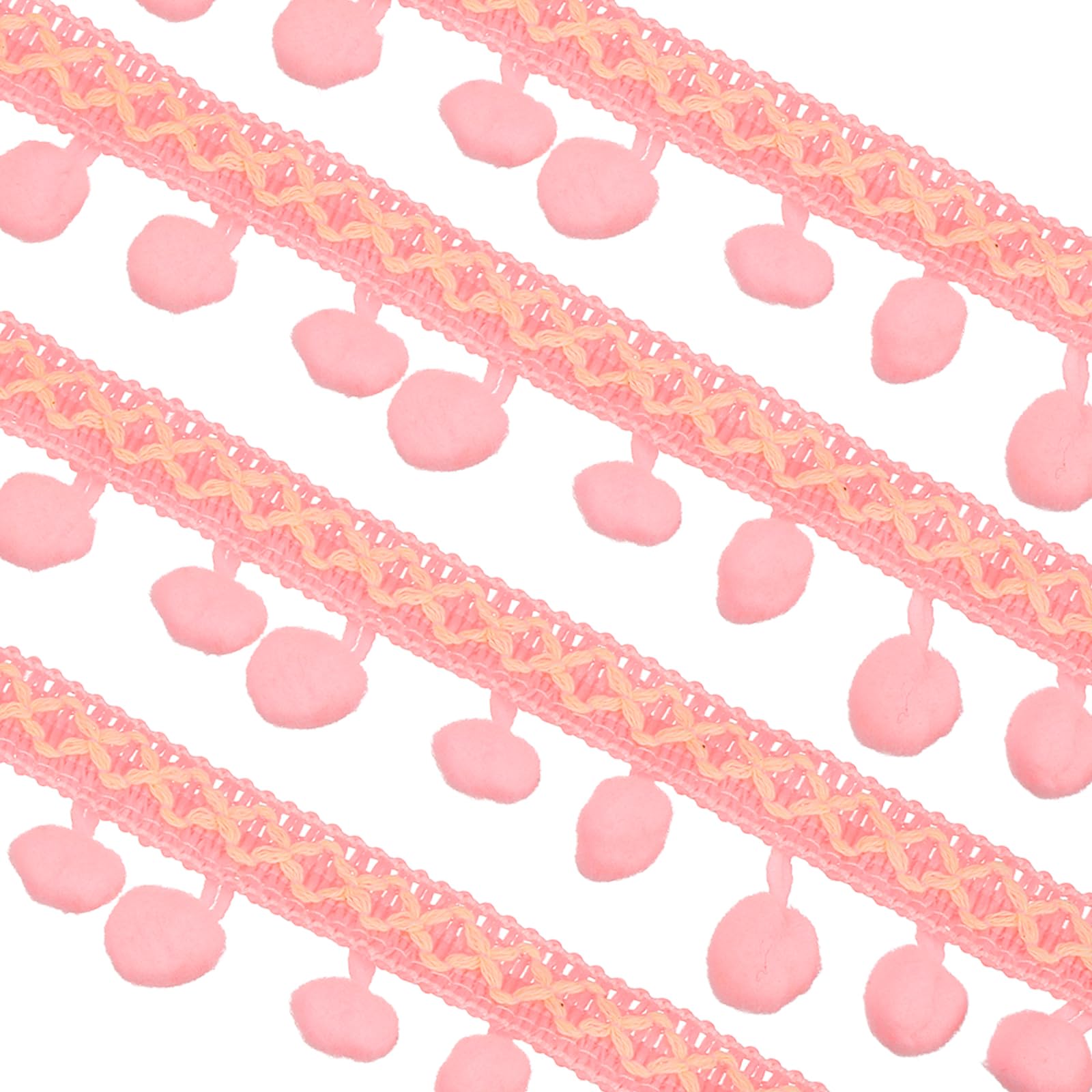 sourcing map Embroidered Pompoms Trim Ribbon, 20Yards Polyester Pom Pom Trim Fringe, Woven Embroidery for DIY Sewing Crafts Clothing Decoration, Deep Pink
